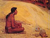 Eanger Irving Couse Indian Seated by a Campfire painting